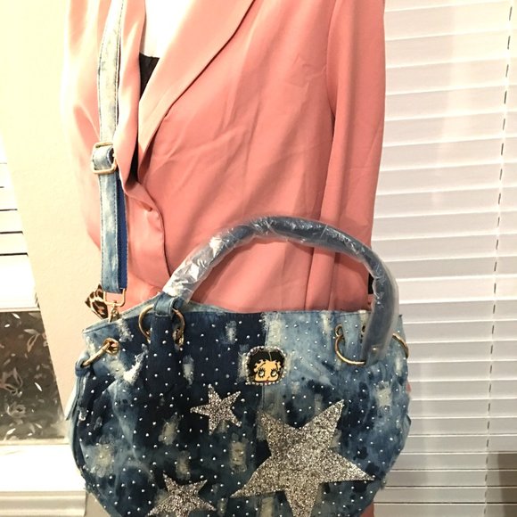 Private Label Handbags - Betty Boop Stars Denim Crossbody Purse - One of a Kind Designer Handmade